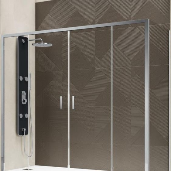 Cabine de douche 75x155 cm hauteur 200cm 1 verre fixe + ap. 4 cristaux Easy Entrance central, cristal transparent - FRASCIO