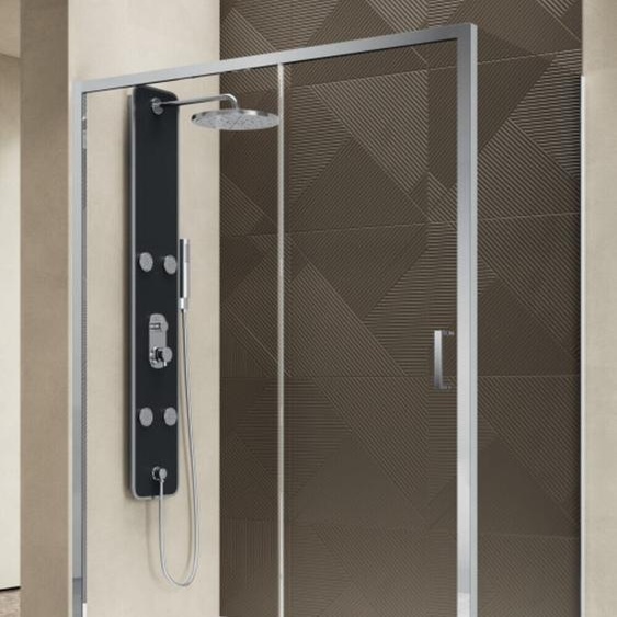 Cabine de douche 95x145 avec porte coulissante à lavant et deux cristaux, un côté fixe, entrée facile en verre trempé transparent - FRASCIO
