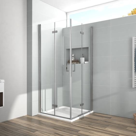 Cabine de douche EMKE 75 x 80 x 195 cm, porte pliante, porte dencastrement, porte pliante dencastrement, paroi de douche, porte battante, paroi de douche en verre transparent de 6 mm, verre de sécurité trempé (ESG) avec revêtement nano des deux côtés