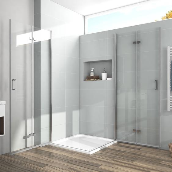Cabine de douche EMKE 80 x 80 x 195 cm, porte pliante, porte dangle, porte pliante dangle, paroi de douche, porte battante, paroi de douche en verre transparent de 6 mm, verre de sécurité trempé (ESG) avec revêtement nano des deux côtés