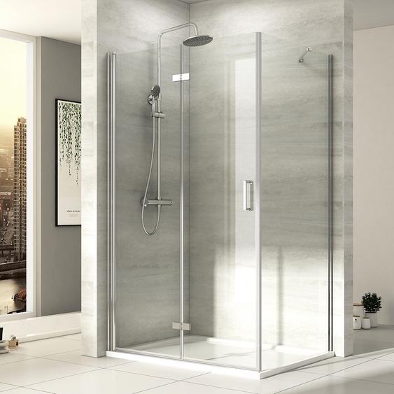 Cabine de douche EMKE, paroi de douche 75 x 80 cm, paroi latérale, porte pliante, verre nano-traité de 6 mm dépaisseur, verre de sécurité trempé transparent, hauteur 195 cm