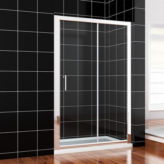 Cabine de douche SONNI 160 x 185 cm argent-blanc, porte coulissante, rail supérieur et inférieur, verre de 5 mm, cadre de porte avec réglage de 20 mm
