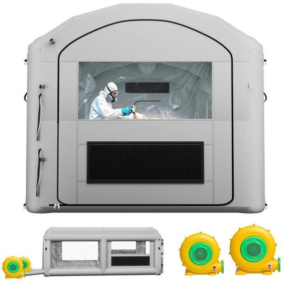 Cabine de peinture gonflable - Chambre de peinture 6 x 3 x 2,5 m - Équipée de 2 ventilateurs de 550 W et 750 W - Filtre à charbon actif - Fenêtres en PVC - Adaptée pour voitures, motos, meubles - Portable - Couleur grise