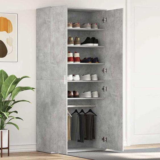 Cabinet à chaussures avec étagère Gris béton 80 x 39 x 178 cm