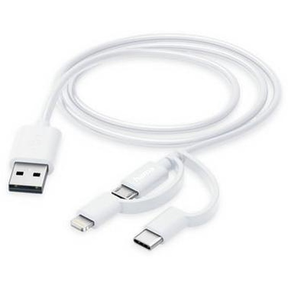 Cable chargeur mult. 3 en 1, USB-A, micro-USB, USB-C et Lightning