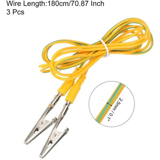 Cable de Mise  la Terre ESD Avec Pince Crocodile de 180 cm de Long, Anti-Statique Avec Pince Crocodile pour liminer llectrostatique des Conducteurs, Lot de 3 (Jaune, Vert)
