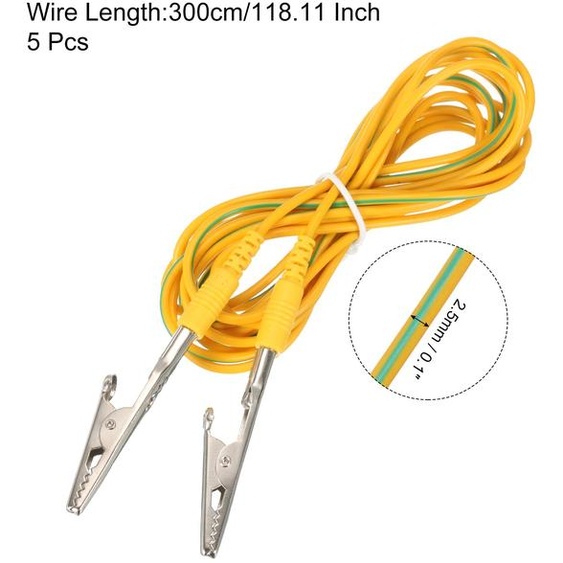 Cable de Mise  la Terre ESD Avec Pince Crocodile de 300 cm de Long, Anti-Statique Avec Pince Crocodile pour liminer llectrostatique des Conducteurs, Lot de 5 (Jaune, Vert)