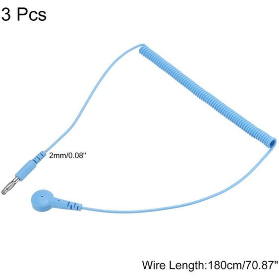 Cable de mise  la terre ESD de 180 cm/71 pouces de long, Cable de mise  la terre anti-statique avec embout banane et boucle , Lot de 3 (Bleu)