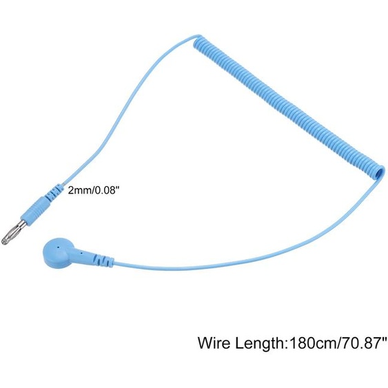 Cable de mise  la terre ESD de 180 cm/71 pouces de long, Cable de mise  la terre anti-statique avec embout banane et boucle , Pack de 1 (Bleu)