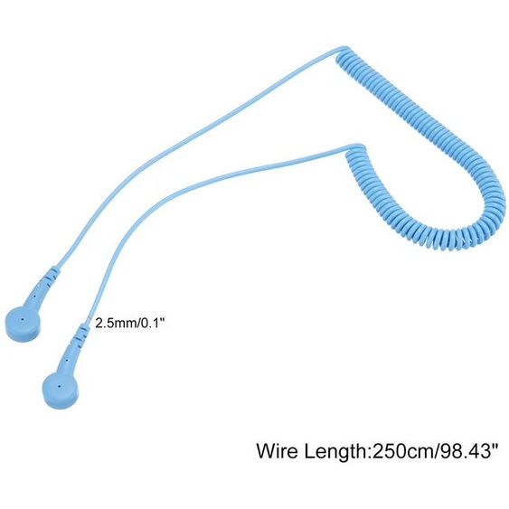 Cable de mise  la terre ESD de 250 cm/98 pouces de long, Cable de mise  la terre antistatique  double boucle pour liminer les charges lectrostatique, Pack de 1 (Bleu)