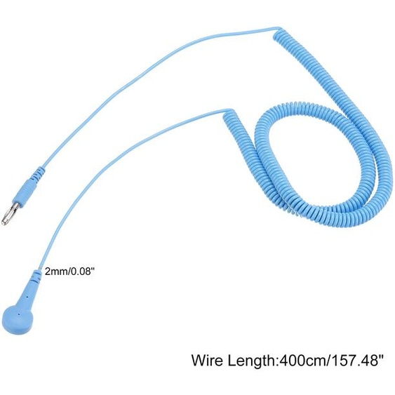 Cable de mise  la terre ESD de 400 cm/157 pouces de long, Cable de mise  la terre anti-statique avec embout en forme de lanterne + boucle , Pack de 1 (Bleu)
