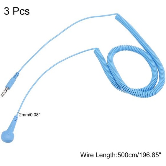 Cable de mise  la terre ESD de 500 cm/197 pouces de long, Cable de mise  la terre antistatique avec embout en forme de lanterne + boucle , Lot de 3 (Bleu)