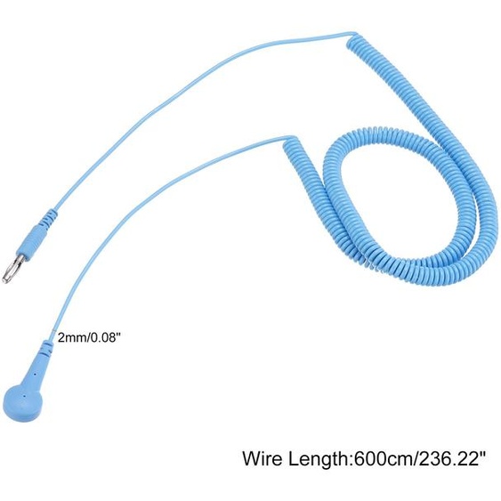 Cable de mise  la terre ESD de 600 cm/236 pouces de long, Cable de mise  la terre anti-statique avec embout en forme de lanterne + boucle , Pack de 1 (Bleu)