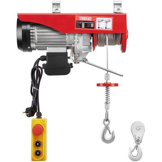 Câble élévateur électrique, 1200 W, capacité de 300/600 kg, vitesse de 6/12 m/min, couleur rouge