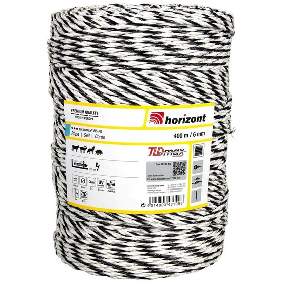 Câble horizont TURBOMAX | Câble électrique, câble pour clôture de pâturage | Diamètre : 6 mm Longueur de bobine : 400 m