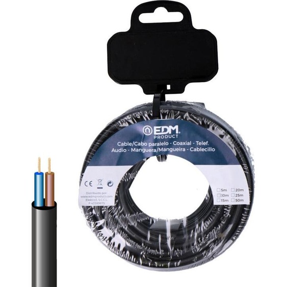 Câble Vv-k 2x2.5mm2 Noir 20m Edm Câble Souple Vv-k06/1kv Pour Installations électriques Fixes Domestiques Et Industri