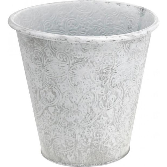 Cache-pot Ornement Shabby Chic Blanc Gris 20,5cm VIANA déco métal