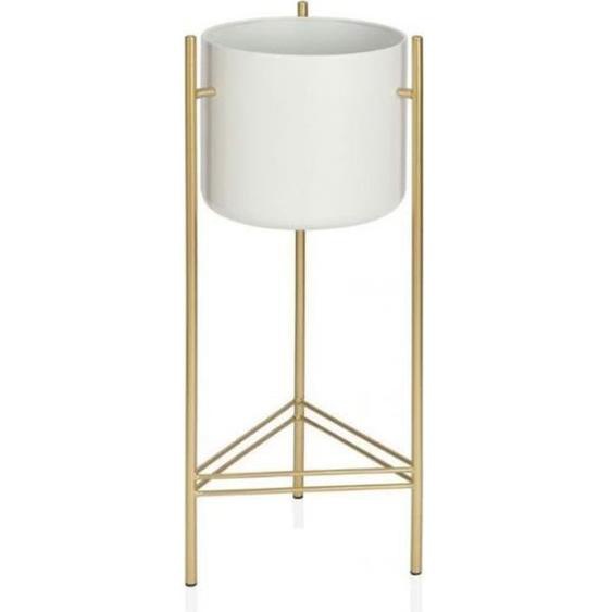 Cache-pot sur Pied en Métal Doré et Pot Blanc - Hauteur 66cm - WADIGA - Elégance - Chic - Séjour