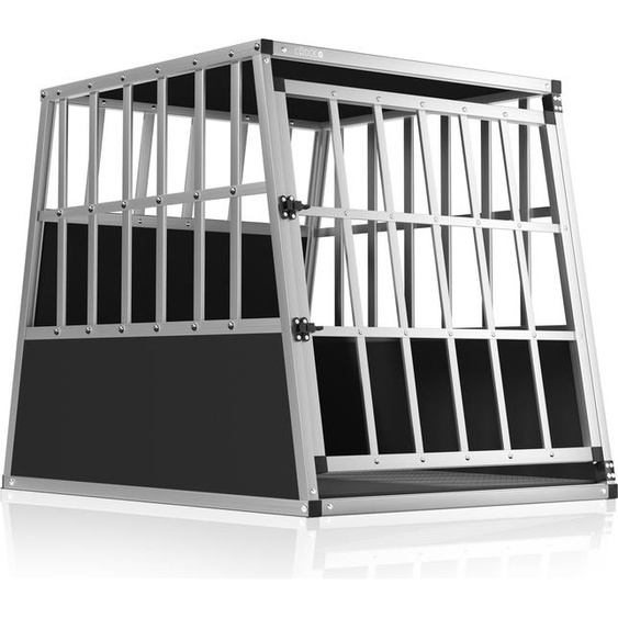CADOCA® Cage de Transport L pour Animaux Aluminium MDF Noir Argent Caisse Chien boîte Box de Transport Voiture