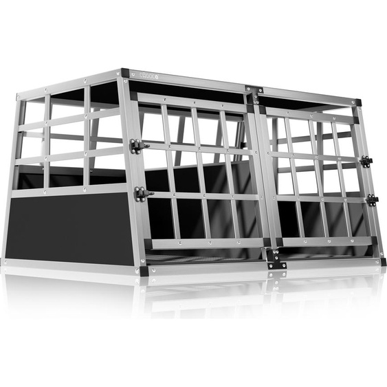 CADOCA® Cage de Transport XL pour Animaux Aluminium MDF 2 Portes Noir Caisse Chien boîte Box de Transport Voiture