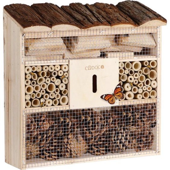 CADOCA® Hôtel à insectes en Bois naturel 30,5x31 cm Cabane Maisonette Nichoir à abeilles Hivernage Pollinisation Biodiversité