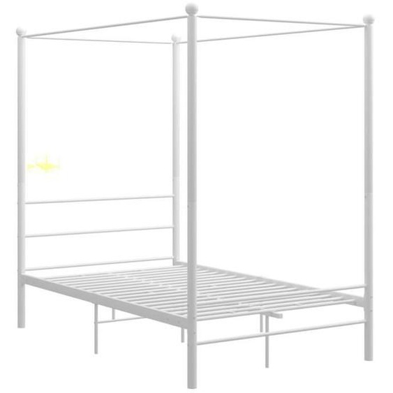 Cadre de lit à baldaquin - OMABETA - M20881 - Métal blanc - 140x200 cm - Design contemporain
