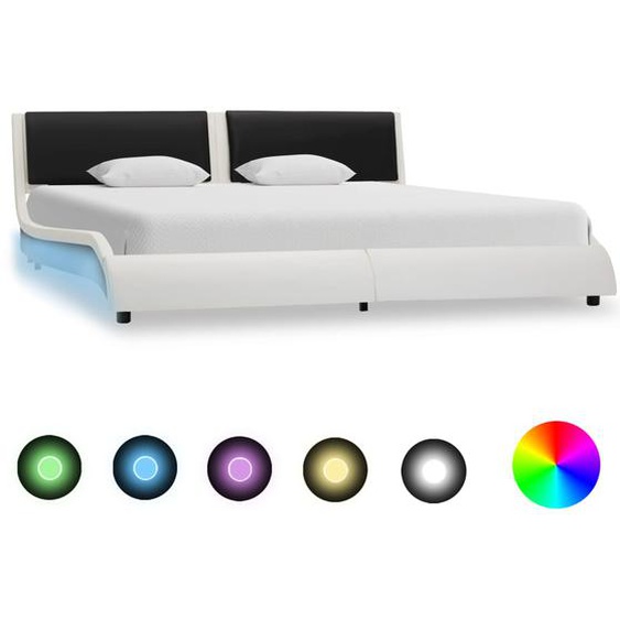 Cadre de lit avec LED Blanc et noir Similicuir 160 x 200 cm