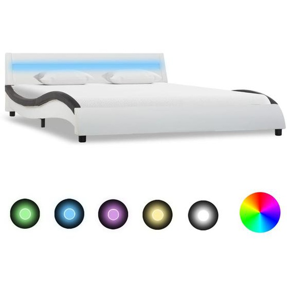 Cadre de lit avec LED Blanc et noir Similicuir 160 x 200 cm