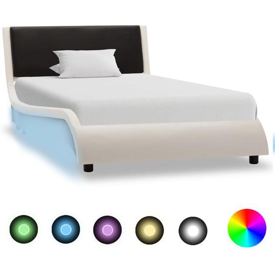 Cadre de lit avec LED Blanc et noir Similicuir 90 x 200 cm