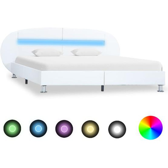 Cadre de lit avec LED Blanc Similicuir 160 x 200 cm