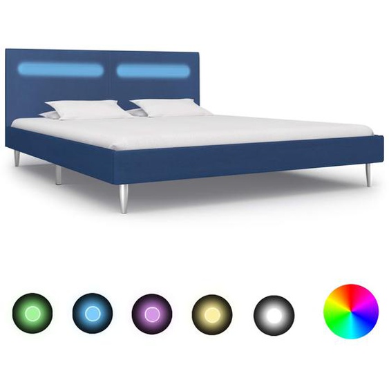Cadre de lit avec LED Bleu Tissu 180 x 200 cm