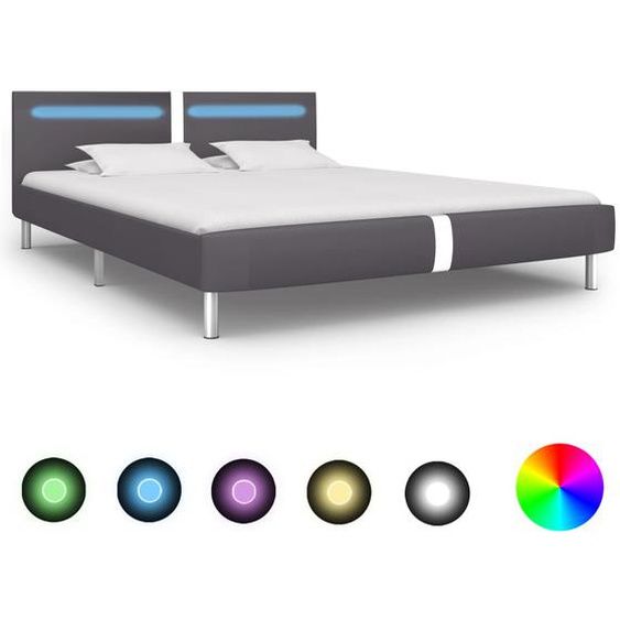 Cadre de lit avec LED Gris Similicuir 180 x 200 cm