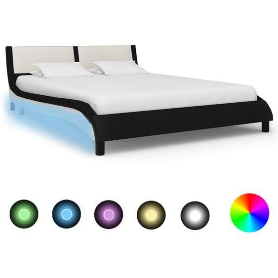 Cadre de lit avec LED Noir et blanc Similicuir 120 x 200 cm