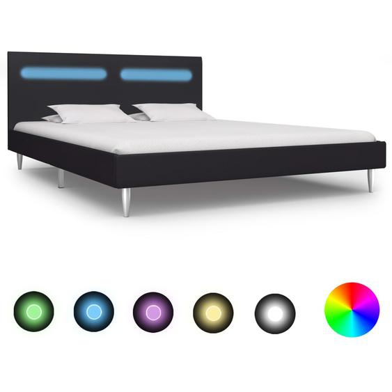 Cadre de lit avec LED Noir Tissu 160 x 200 cm