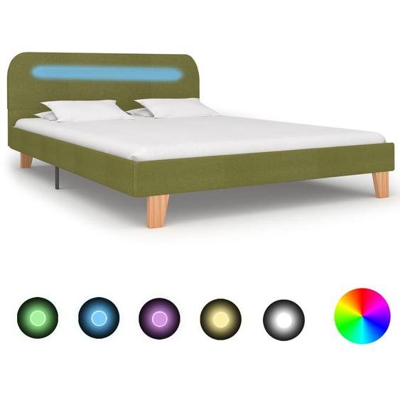 Cadre de lit avec LED Vert Tissu 140 x 200 cm