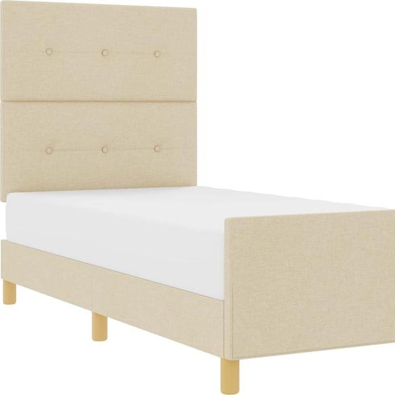 Cadre de lit avec tête de lit Crème 90 x 190 cm tissu