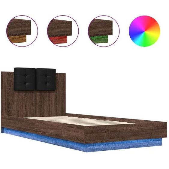 Cadre de lit avec tête de lit et lampes LED Chêne brun 100x200cm