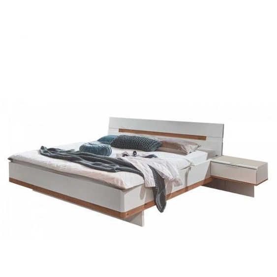 Cadre de lit chevet GIRBO 160 x 200 cm blanc et chêne artisan