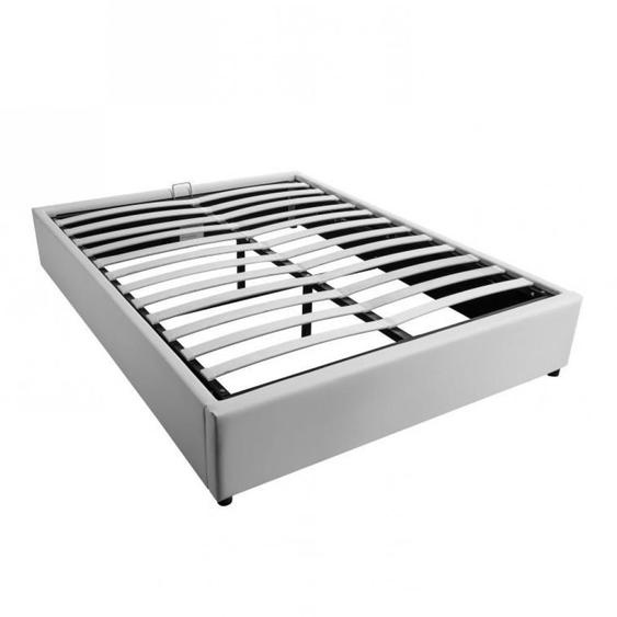 Lit coffre DORRES blanc 180x200cm sommier lattes relevable