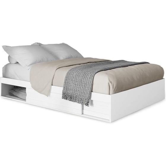 Idmarket - Cadre de lit double salem avec rangements et sommier 140 x 190 cm blanc