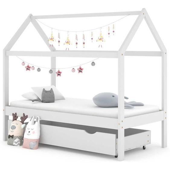 Cadre de lit enfant avec tiroir blanc bois pin massif 80x160 cm