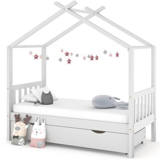 Cadre de lit enfant avec tiroir blanc pin massif 80x160 cm