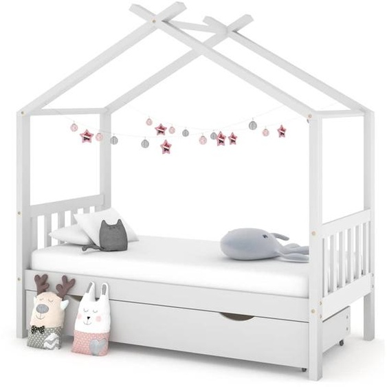 Cadre de lit enfant avec tiroir blanc pin massif 80x160 cm