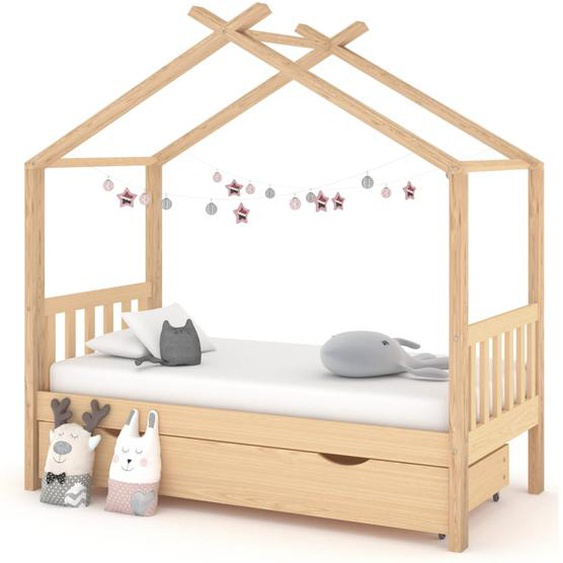 Cadre de lit enfant avec tiroir bois de pin massif 80x160 cm
