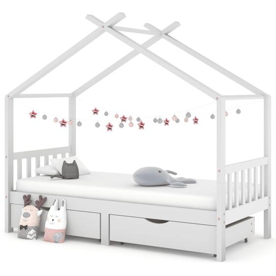 Cadre de lit enfant avec tiroirs blanc pin massif 90x200 cm