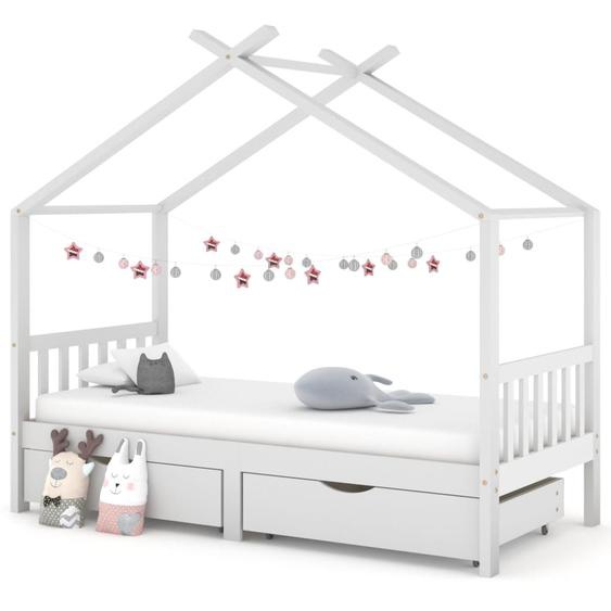 Cadre de lit enfant avec tiroirs blanc pin massif 90x200 cm