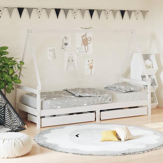 Cadre de lit enfant tiroirs blanc 90x200 cm bois de pin massif