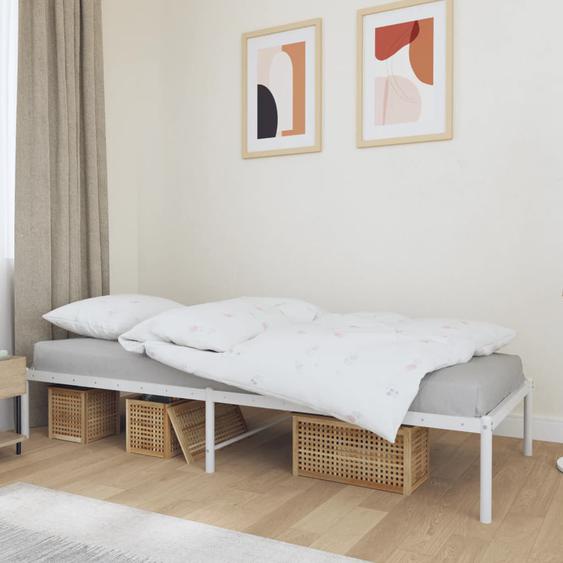 Cadre de lit métal sans matelas blanc 90x190 cm