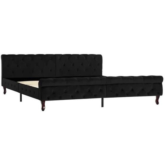 Cadre de lit Noir Velours 200 x 200 cm - Omabeta - M8657 - Classique - Intemporel - A lattes