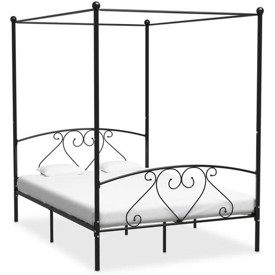 Cadre de lit sans matelas avec baldaquin noir 160x200 cm métal